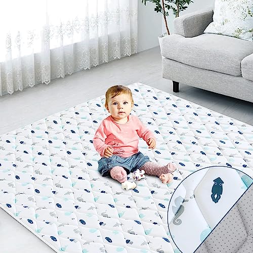 Premium Foam Baby Play Mat 50" X 50", Playmat for Babies and Toddlers, Thick One-Piece Crawling Mat, Non Slip Cushioned Baby Play Mats for Floor, Kids Foam Play Mat for Playpen Easy Clean, Whale