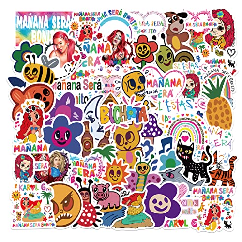 Manana Sera Bonito Merch 52PCS Manana Sera Bonito Stickers Karol G Stickers Vinyl Waterproof Stickers Pack for Water Bottle Laptop Luggage Notebook Phone Skateboard for Kids Teens Adult Girls