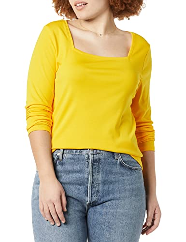 Amazon Essentials Women's Slim-Fit Long Sleeve Square Neck T-Shirt, Golden Yellow, Small