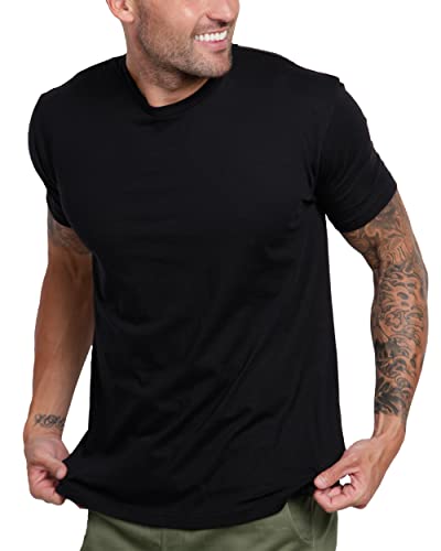 INTO THE AM Premium Mens Fitted Crew Neck Essential Tee Shirt Modern Fit Fresh Classic (Black, XX-Large, Short Sleeve)