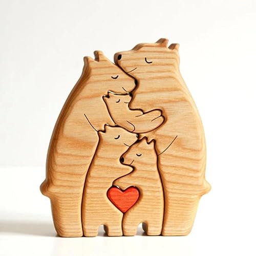 Mesnove 2023 Wooden Bears Family Puzzle Gift for Family Personalized Bear Family Wooden Art Puzzle, Gift for Family