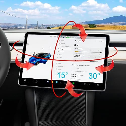 Tesla Screen Swivel Mount, for Tesla Model 3 2017-2023 and Tesla Model Y 2020-2023, 4 Direction Screen Rotating Holder Display, Adjustable Center Console Rear Screen Aluminium Alloy Navigation Bracket