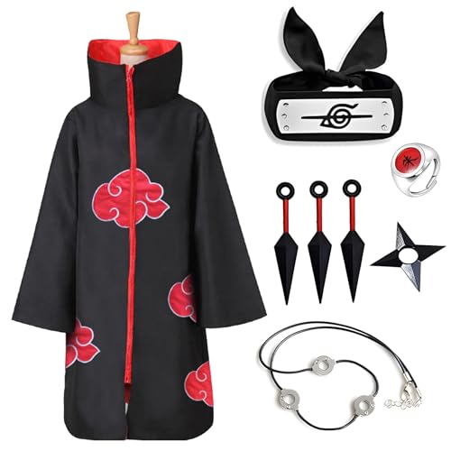 Kicpot Anime Cloak Unisex Anime Cosplay Costumes Anime Robe Halloween Costume with Headband Ring (Large, 8 PCS SET)