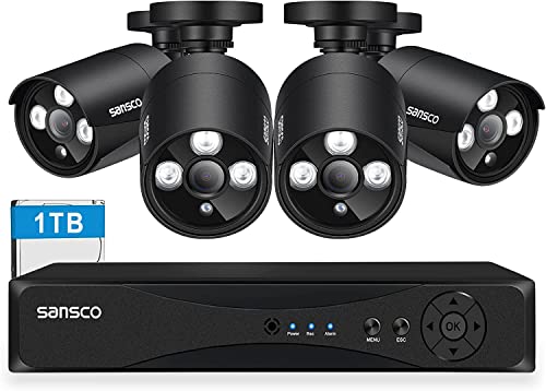 [True HD] SANSCO 2K Expandable 8CH Home Security Camera System w/ 1TB HDD, (4) 2MP CCTV Outdoor Waterproof Cameras | 24/7 & Motion Recording, Email/App Push Alert, Remote Access | Support Up to 8-Cam
