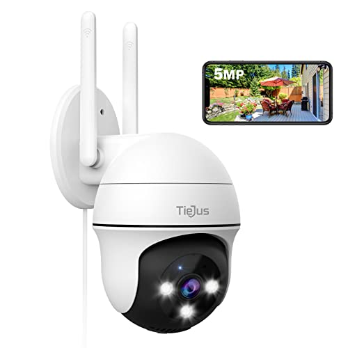 TIEJUS Security Camera Outdoor, 5MP Outdoor Security Camera with 360 PTZ, 24/7 Wired Home Surveillance Camera, 2.4G WiFi/Auto-Human Tracking/Color Night Vision/2-Way Talk/with Alexa/Voice Detection