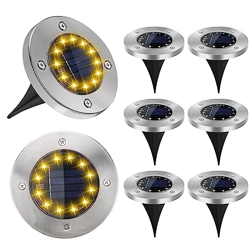 KelvinLux Solar Ground Lights Outdoor, 8 Packs Bright Solar Powered Flat Lights with Updated 12 LEDs, Waterproof Disk Warm Lights for Garden Patio Yard Deck Lawn Walkway Landscape Decor