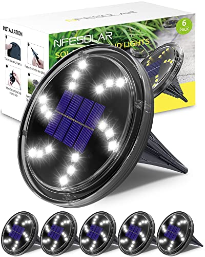 NFESOLAR Solar Ground Lights Outdoor Waterproof 18 LEDs, 6 Pack Bright Flat Solar Lights Outdoor, Solar Garden Lights for Pathway Garden Yard Lawn Walkway Driveway (White)