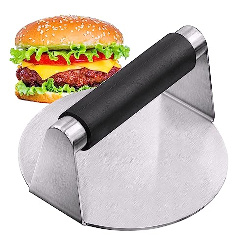 PMYEK Burger Press with Anti-Scald Handle, 5.5 Inch Stainless Steel Burger Smasher, Round Non-Stick Hamburger Press for Griddle, Griddle Accessories Kit for Flat Grill Cooking