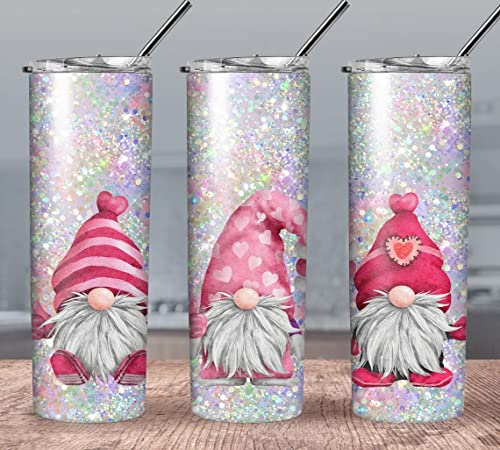 Glitter Gnome Tumbler Sublimation Wrap - Ready to Press Sublimation Transfer - 20 oz Straight, Gnomes Transfer, Valentine Tumbler Wrap