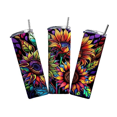 Sunflower Tumbler Wrap Sublimation Transfer, Ready to Press, 20 oz Straight, Ready to Use Wrap, Bright Sunflowers Transfer Tumbler Wrap