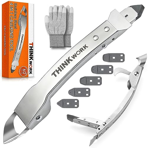 THINKWORK Stainless Steel Caulking Tools, 4 in 1 Sealant Finishing Tool, Grout Removal Tool, Silicone Caulking Tool Caulk Remover for Kitchen Bathroom Window Sink Tile Joint