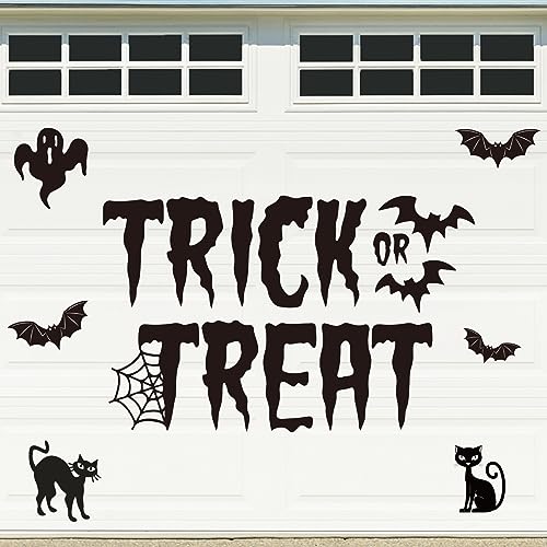 Whaline 20Pcs Halloween Garage Decoration Magnet Stickers Trick or Treat Garage Door Decals Black Bat Cat Magnet Refrigerator Stickers for Halloween Party Home Car Garage Door Decorations