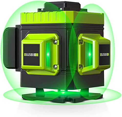 Susbie Laser Level -3x360 Cross Line Laser for Construction and Picture Hanging-12 Green Lasers with Self-leveling-Level Tool with 10000 mAh Rechargeable Battery