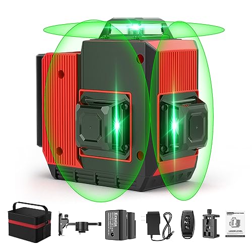 12 Lines Laser Level 3x360 Self Leveling Green Laser Level,3D Green Cross Line for Construction and Picture Hanging,Laser measurement calibration tool,with 2 Rechargeable Battery and Tool Kit