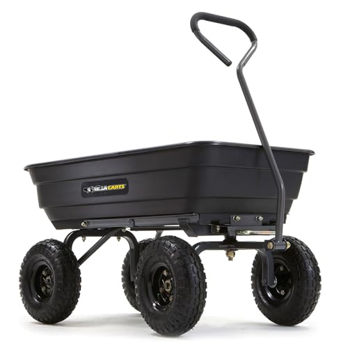 Gorilla Carts 600 Pound Capacity Heavy Duty Poly Garden Landscape Outdoor Yard Hauling Utility Wagon Dump Cart with 10 Inch Pneumatic Tires, Black