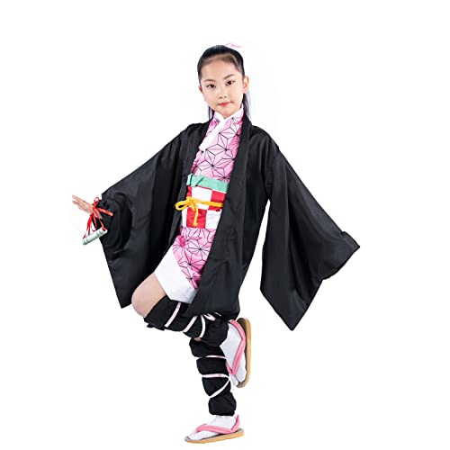 FENGLONG-YBCosplay Costume Kimono Anime Costume for Children Halloween Christmas Cosplay kids Kimono Demon Slayer Kamado Nezuko