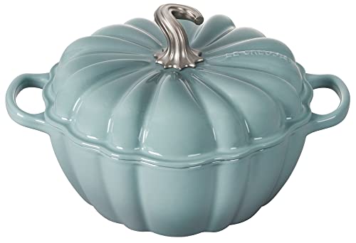 Le Creuset Enameled Cast Iron Figural Pumpkin Cocotte with Stainelss Steel Figural Knob, 4Qt, Sea Salt