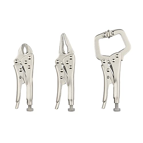 Hoteche 3pcs 5" Mini Locking Plier Set C-Clamp, Long Nose, Round Jaw Versatile Tools for Grip, Clamp, and Secure