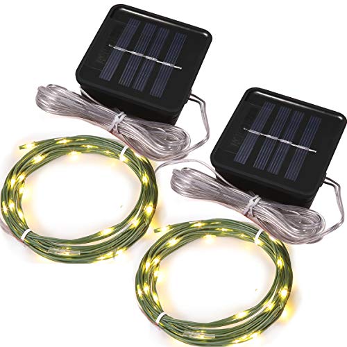 Short Mini Garden Lights Solar Powered Waterproof Fairy Lights Outdoor Garden String, Green Wire, Warm White,5m 50LEDs,2 Pack
