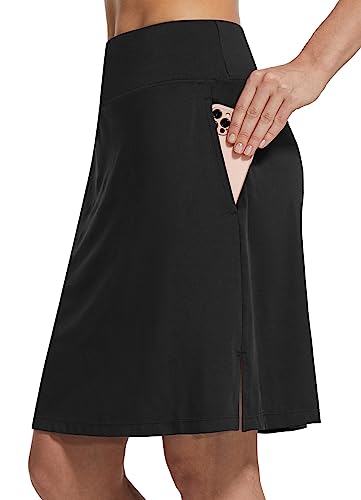 BALEAF Women's 20" Golf Skirts Knee Length Skorts Athletic Modest Long Acitive Casual Pockets UV Protection Black L