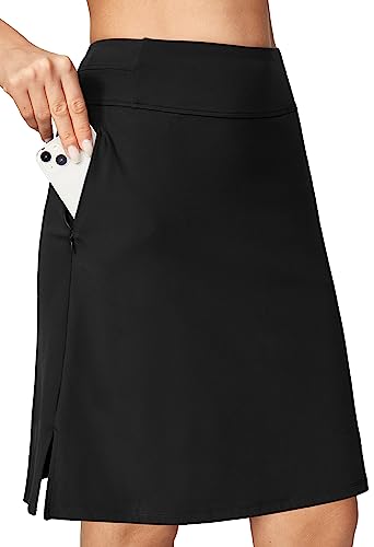 Heathyoga Knee Length Skorts for Woman Golf Skirts for Women Long Skorts Skirts for Women with Pockets Tennis Skirt Skort Black