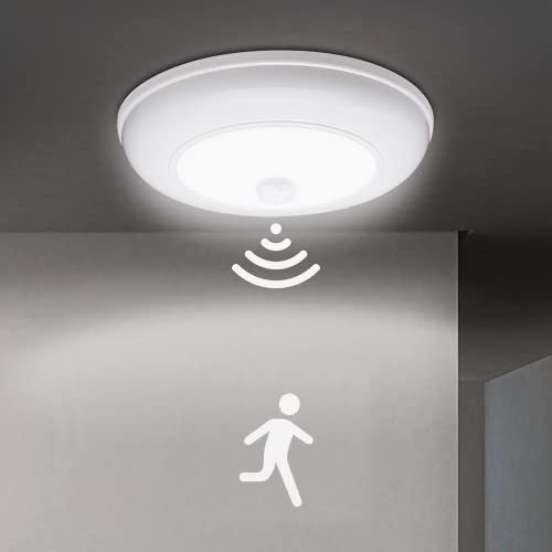 TOOWELL Motion Sensor Light Indoor Battery Operated, Battery Powered Ceiling Light,Round Wireless Closet Lights Without Wiring for Hallway Shed Pantry Garage Porch Bathroom Wall,180LM 6000K Daylight