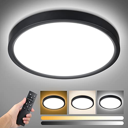 Unicozin Dimmable LED Flush Mount Ceiling Light with Remote Control, 3000K-6000K Color Changing, 8.7Inch 18W(100W Equiv) 1500LM, Round Flat Ceiling Lamp Black for Bedroom, Living Room, Kitchen