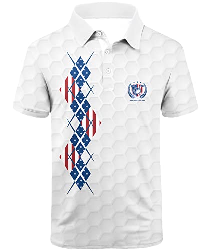 ZITY Mens Golf Polo Shirts Short Sleeve Moisture Wicking Performance Shirt Regular Fit White Pattern Collared Shirt X-Large