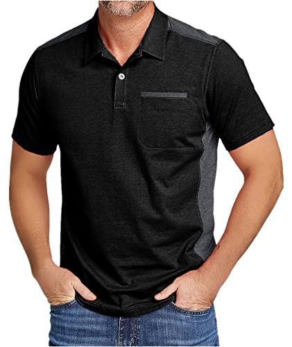 ZITY Golf Shirt for Men Short Sleeve Sports Polo Shirts Mesh Tennis T-Shirt 0013-Pocket BlackL