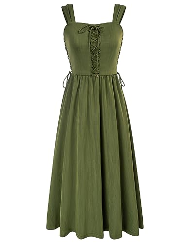 Scarlet Darkness Women Medieval Renaissance Cottagecore Sleeveless Flowy A Line Dress Green S