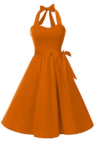 Topdress Women's Vintage Polka Audrey Dress 1950s Halter Retro Cocktail Dress Orange S