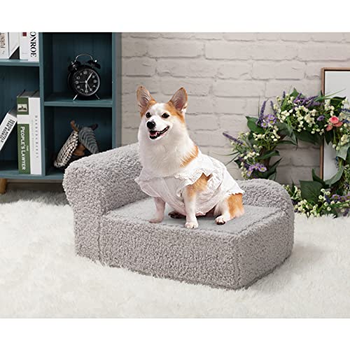 PAPITLULU Pet Sofa Bed, Dog Open Couch, Cat Sleeping Bed, Sherpa Fleece Chair for Lounger, Ultra-Soft Snuggle Foam for Indoor Kitten and Small Medium Dog, Small