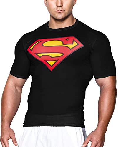 GYM GALA Men's Short Sleeve Super Hero Casual and Sports t Shirt Compression Shirt (X-Large, Black)