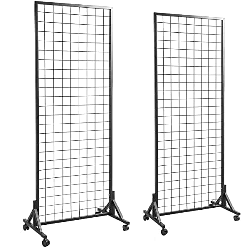 Sturdy Grid Wall Panels with T-Base Floorstanding on Wheels,Wire Gridwall Panel Display Rack Stand,2-Pack Black