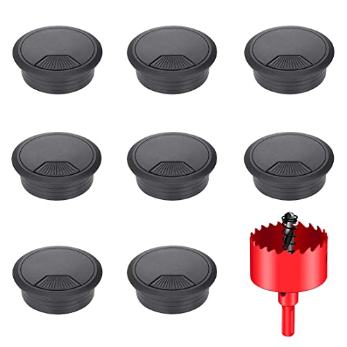 TuTuYa 8PCS Desk Grommet, Desk Grommet 2Inch(50mm) Desk Cable Grommet Desk Cable Hole Covers with Hole Saw, Ideal Solution for Office and Home Table Cable (Black, 2Inch_50mm)