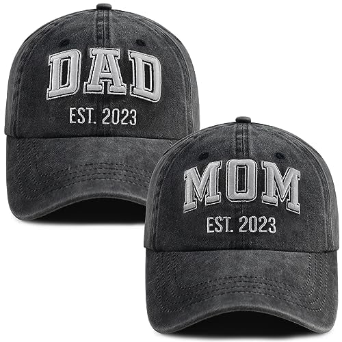 2PCS New Parents Gifts for Couples Men Women, Funny Embroidery Mom and Dad Hats, New Dad Mom Gifts Party Decorations Baseball Cap, Christmas Birthday Pregnancy Gifts for First Time Moms Dads Mama Papa