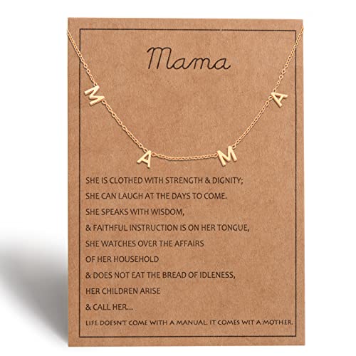 Gold Mama necklace for Women - Mom Jewelry for Women, Gifts for New Mom, Expecting Mom Gift for Pregnant Friend, Mom to be Gifts with Cards