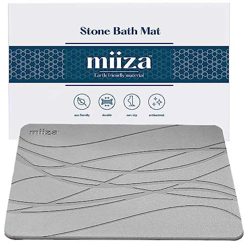 miiza Stone Bath Mat - Non-Slip & Fast-Drying for Kitchen, Tub & Bathroom - Super Absorbent Diatomite Stone Bath Mat - Elegant Home Decor (17.7 x 13.7LightGray)