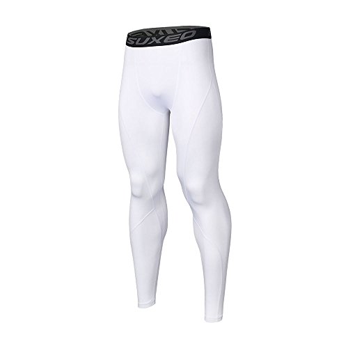 ARSUXEO Men's Compression Tights Running Pants Baselayer Legging K3 White Size X-Large