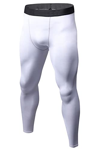 White Compression Pants Men, Dry Fit Running Tights Athletic Gym Leggings Yoga Football Basketball Tights Full Length
