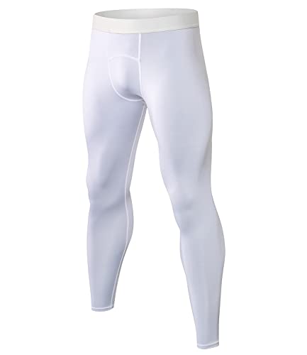SPVISE White Men's Athletic Compression Pants Cool Dry Gym Leggings Workout Tights Baselayer Running Yoga Football Basketball