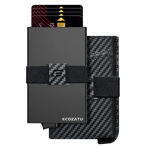 ECOZATU Minimalist Wallet Credit Card Wallet Real Carbon Fiber Leather Slim Stealth Wallets for Men RFID Blocking Hybrid Wallet