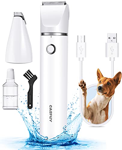 Casfuy Cordless Dog Paw Trimmer - Low Noise Dog Clippers with Double Blades USB Rechargeable Grooming Clipper for Dogs Cats and Small Pets for Trimming Hair Around Paws, Eyes, Ears, Face, Rump