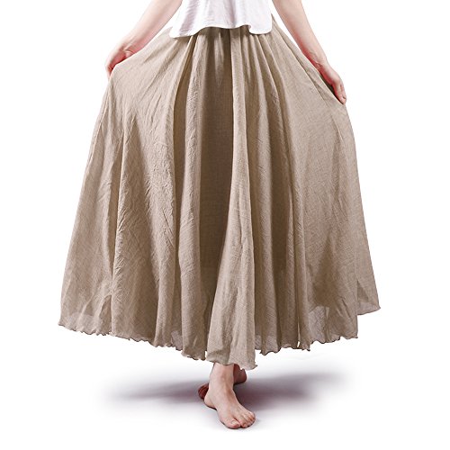 OCHENTA Women's Casual Cotton Long Maxi Skirt Flowy Boho for Summer Beach Goth Fairy Renaissance Weekend Skirts Off White 95CM