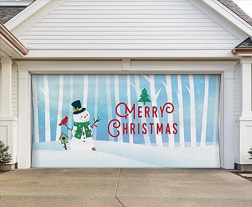 Garage Celebrations 2-Car Door Cover Banner Decoration  Snowman Christmas (7'H x 16'W)