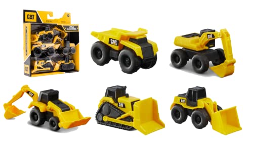 CatToysOfficial, CAT Little Machines Toys with 5pcs - Dump Truck, Wheel Loader, Bulldozer, Backhoe, and Excavator Vehicles, Cake Toppers, Playset for Kids Ages 3 and up,Yellow