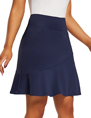 BALEAF Womens Knee Length Skirt 20" Golf Long Tennis Casual Pickleball Skirt Pockets Modest Lightweight, X-Large, Navy