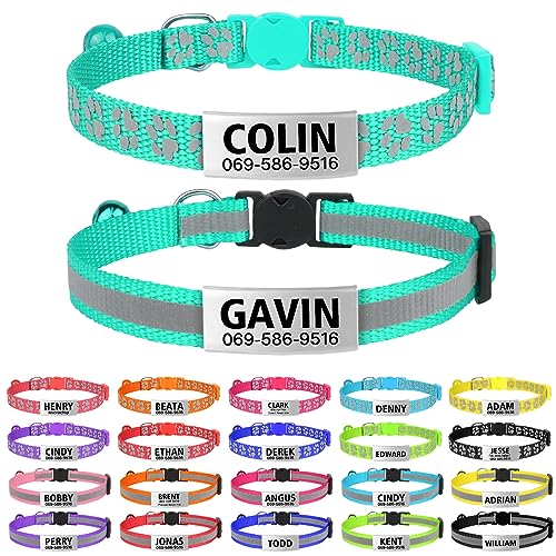 TagME Cat Collar with Name Tag, Personalized Reflective Cat Collar Breakaway, Pet Collar with Silent Slide On ID Tags for Boy and Girl Kitten/Cat