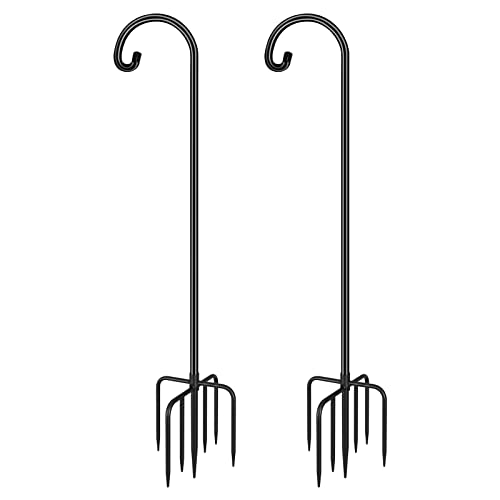 FEED GARDEN Shepards Hooks for Outdoor Bird Feeder Pole 92 Inch Adjustable Tall Heavy Duty Shepherds Hooks for Hanging Plant Baskets, Solar Lights, Wedding Decor, Lanterns, Black (2 Pack)