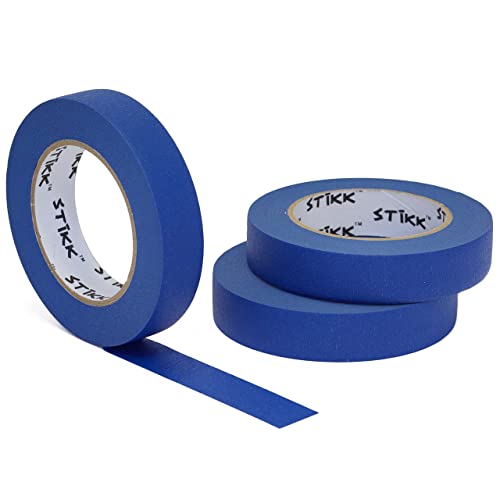 STIKK Painters Tape - 3pk Blue Painter Tape - 1 inch x 60 Yards - Paint Tape for Painting, Edges, Trim, Walls, Ceilings, Finishing - Masking Tape for DIY Paint Projects - Residue-Free Painting Tape